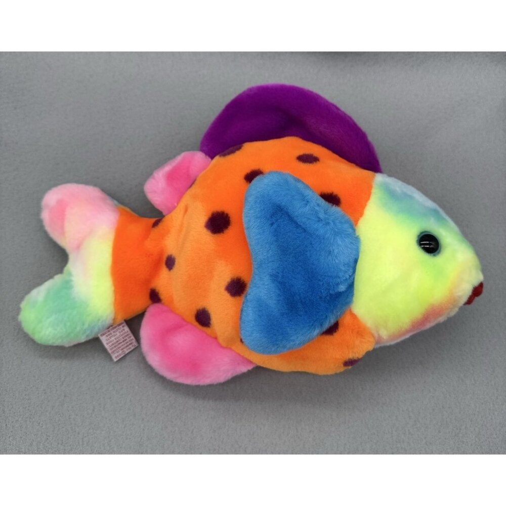 Vtg TY Beanie Buddies Lips Fish 1999 Multicolor Tie Dye Plush Stuffed Animal 13"